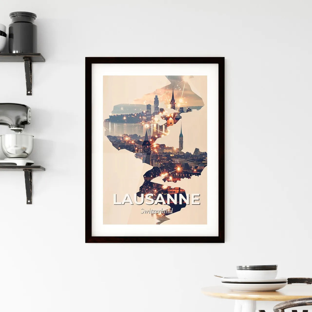 Lausanne Skyline Cityscape Poster Art Framed Print
