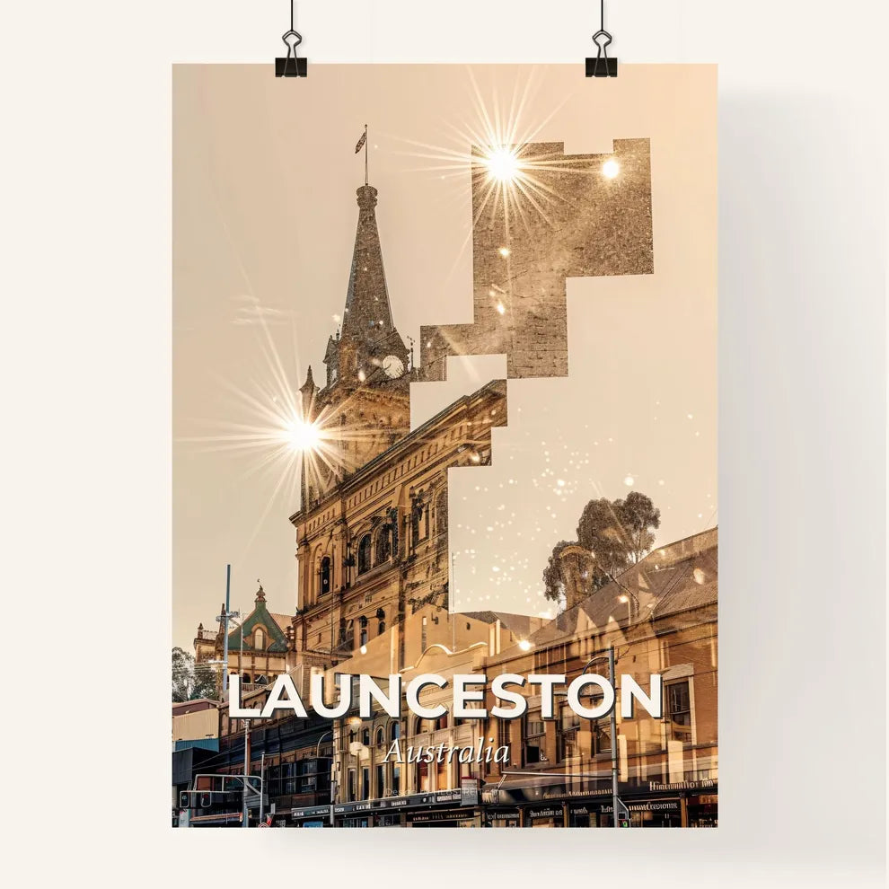 Launceston Double Exposure Skyline Cityscape Art Poster