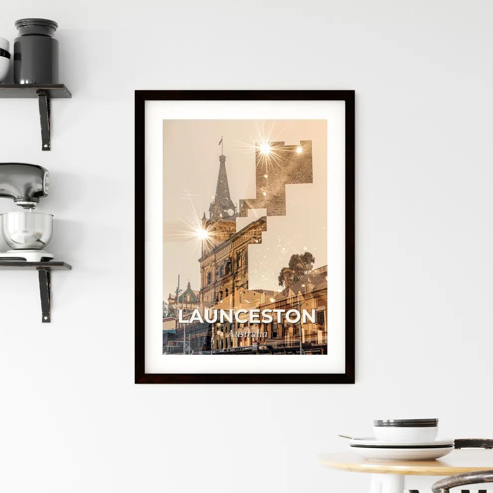 Launceston Double Exposure Skyline Cityscape Art Framed Print