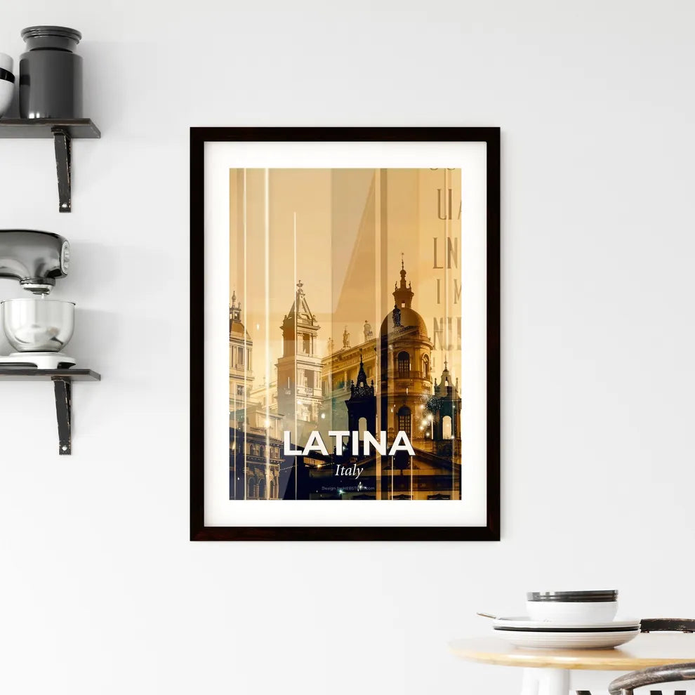 Latina City Skyline Poster Art, Delicate Paper with Glints Framed Print