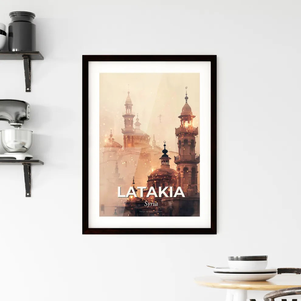 Latakia Skyline Double Exposure Art, Bright Beige Subtile Backlights Framed Print
