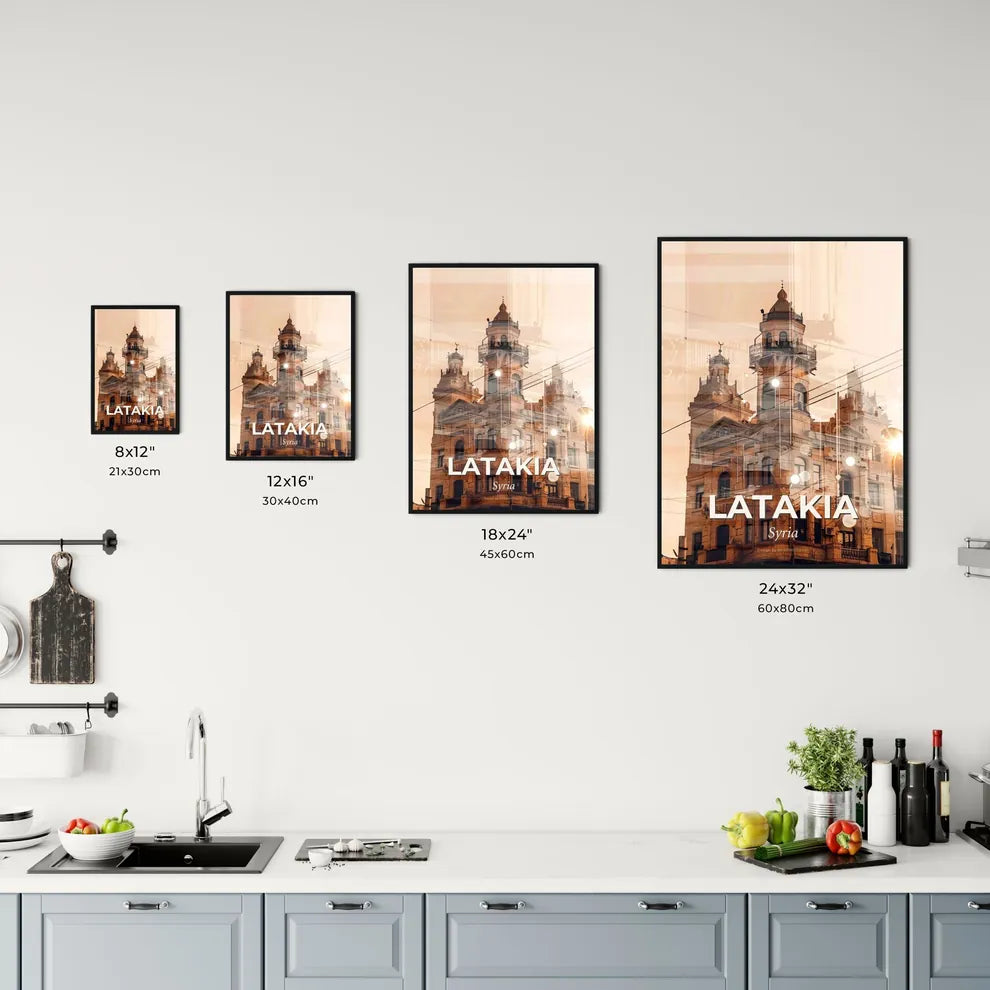 Latakia Skyline Poster Art Composite Beige Background Office Art