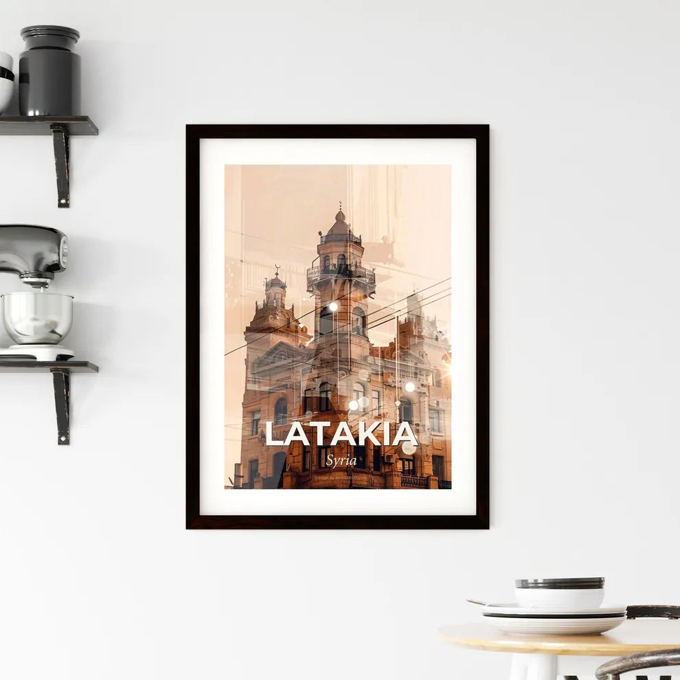 Latakia Skyline Poster Art Composite Beige Background Framed Print