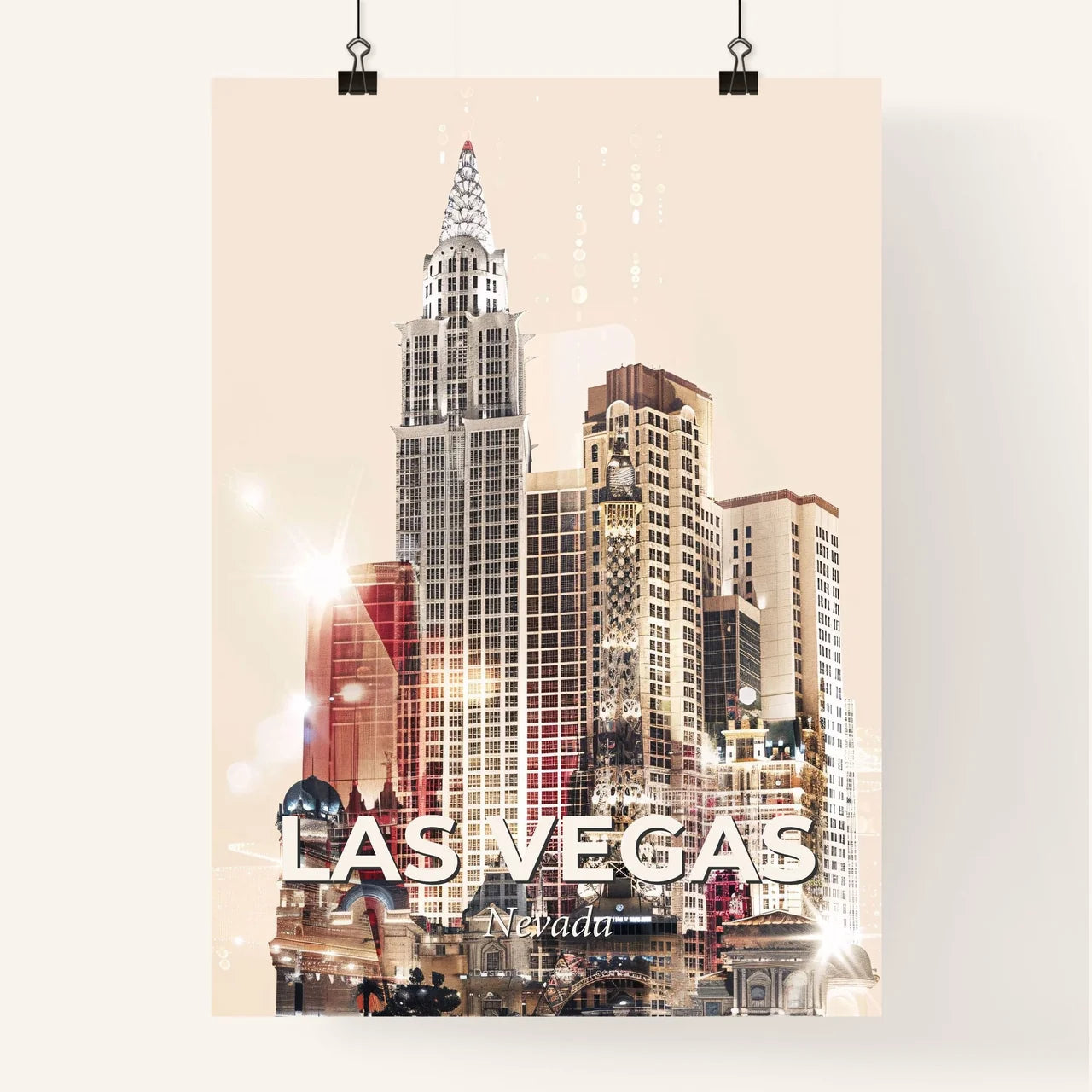 Las Vegas Skyline Icons Bright Beige Desert Sparks Poster