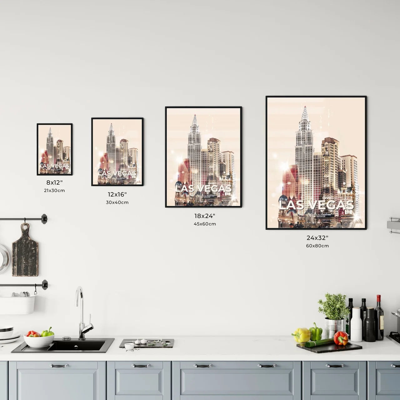 Las Vegas Skyline Icons Bright Beige Desert Sparks Office Art