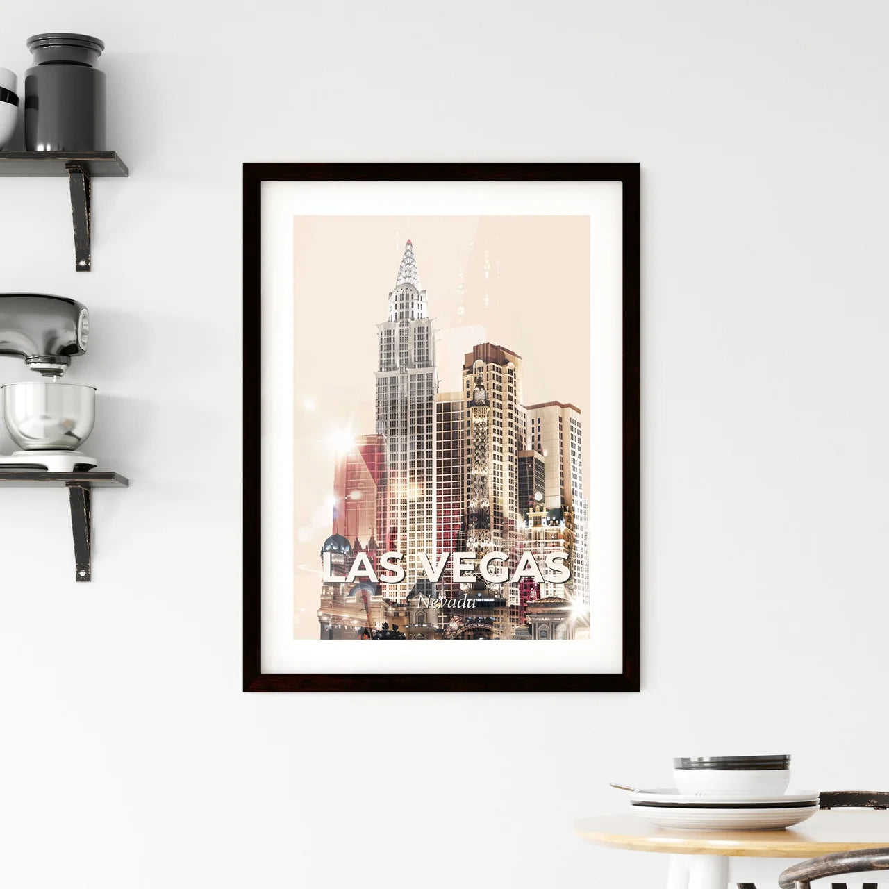 Las Vegas Skyline Icons Bright Beige Desert Sparks Framed Print