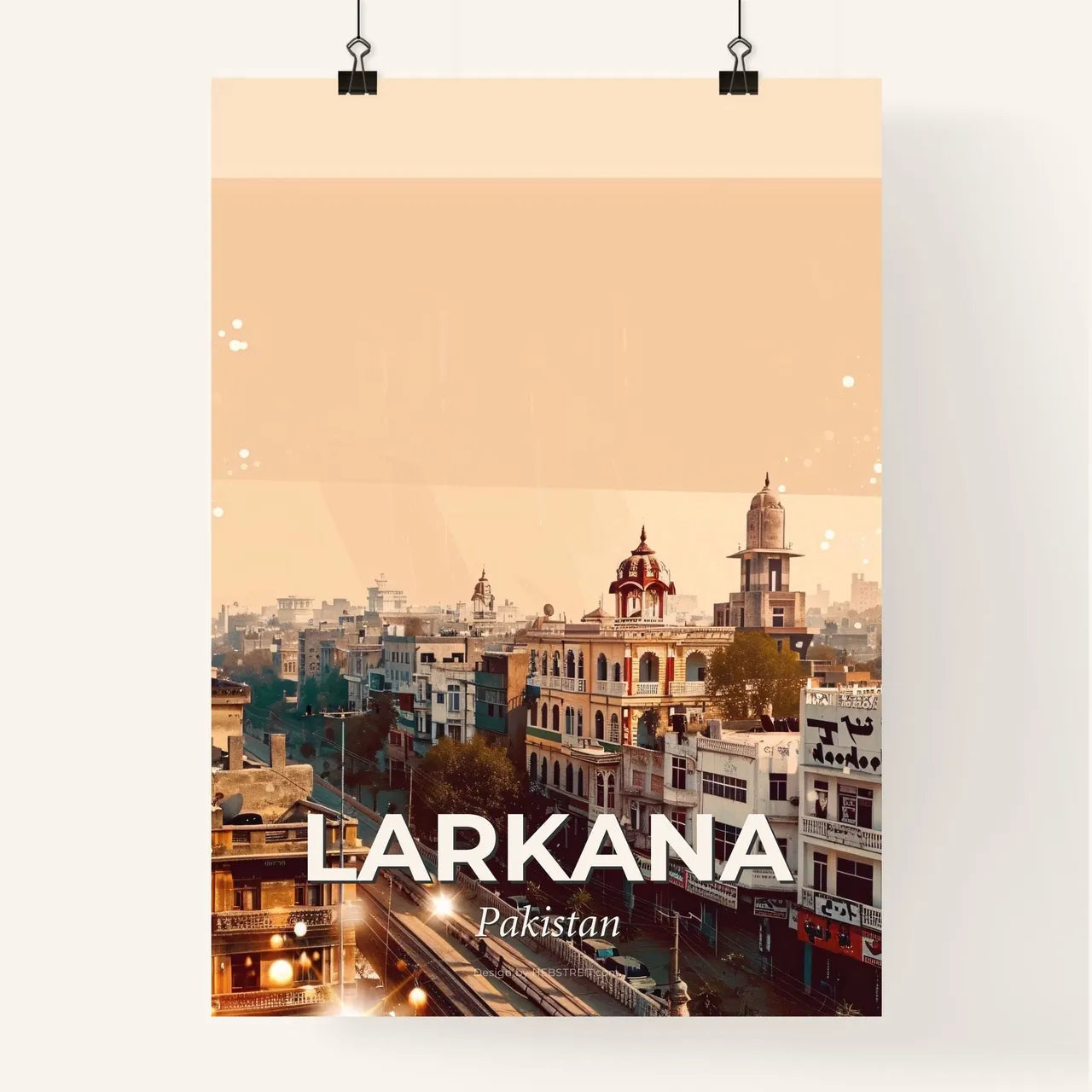 Larkana: Local Architecture Night Skyline Art Poster