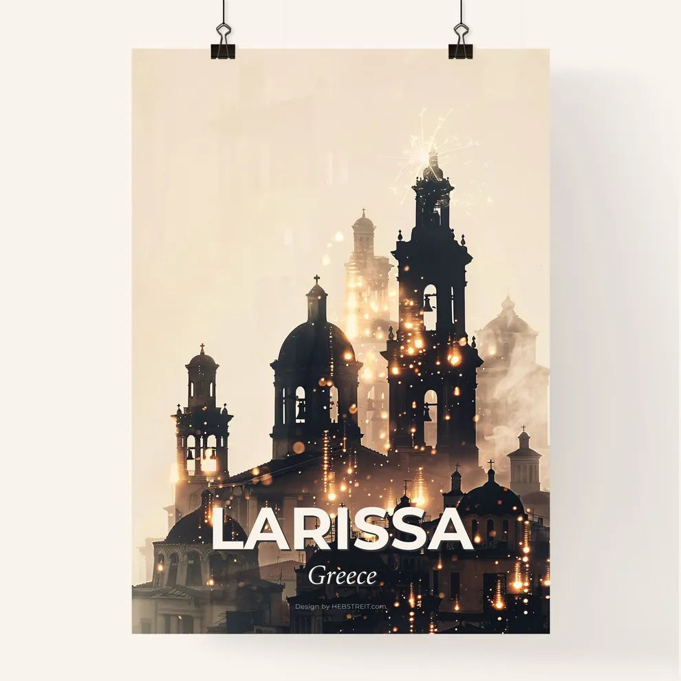 Larissa Greece Cityscape Skyline Double Exposure Poster Poster