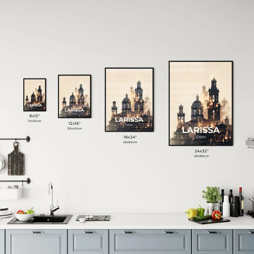 Larissa Greece Cityscape Skyline Double Exposure Poster Office Art