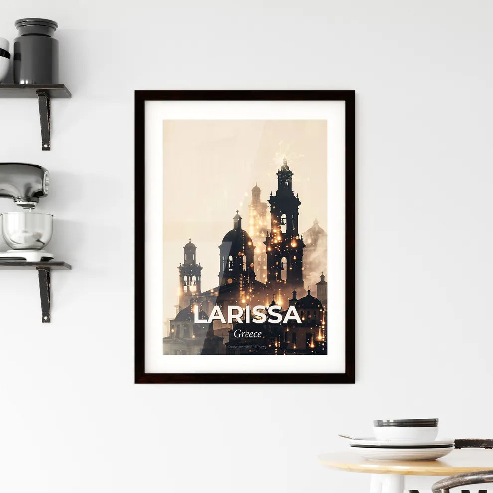 Larissa Greece Cityscape Skyline Double Exposure Poster Framed Print