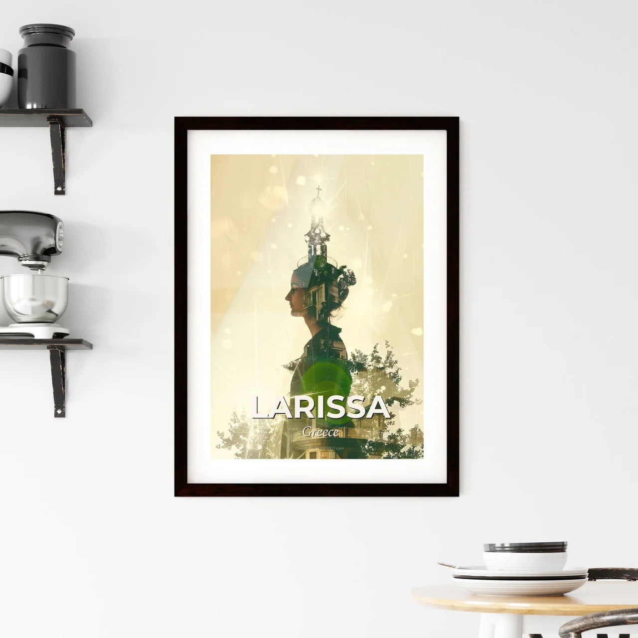 Larissa Greece Skyline Art Deco Bright Paper Background Framed Print