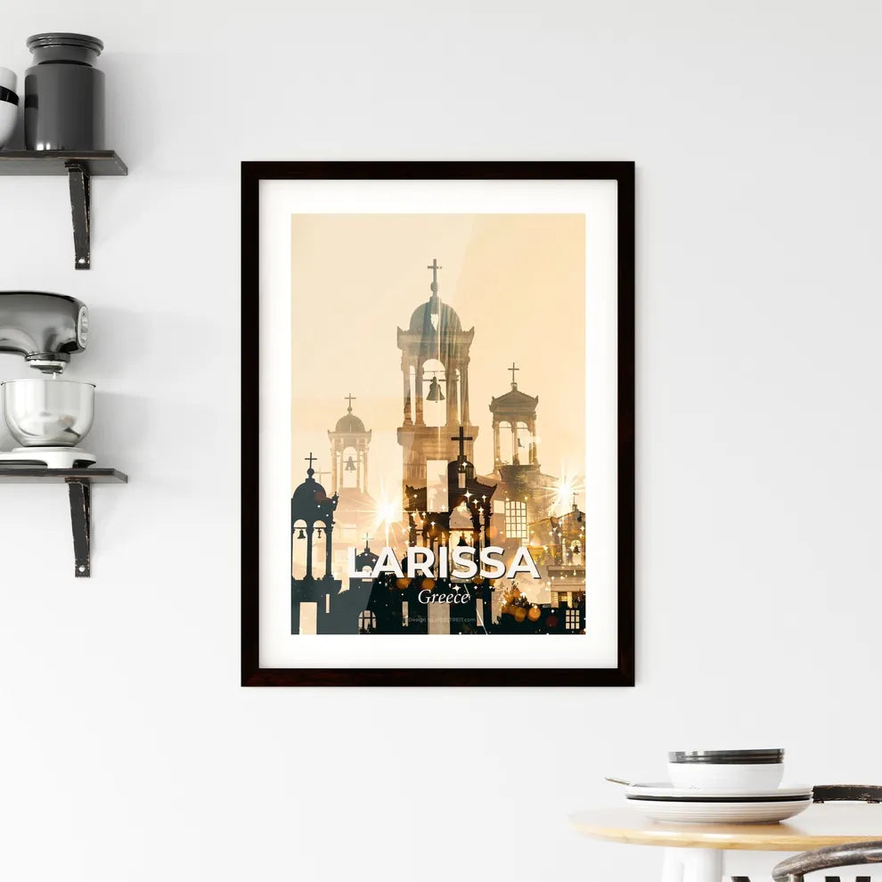 Larissa City Skyline Double Exposure Composite Art Framed Print