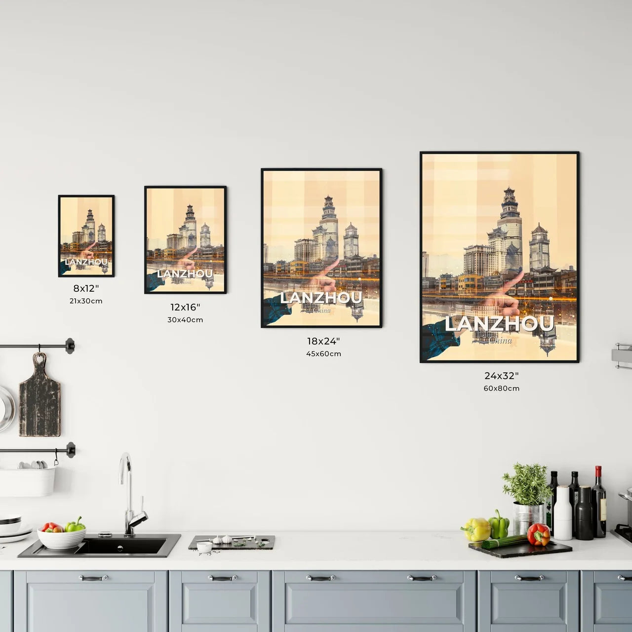 Lanzhou Cityscape Icons Double Exposure Beige Art Office Art