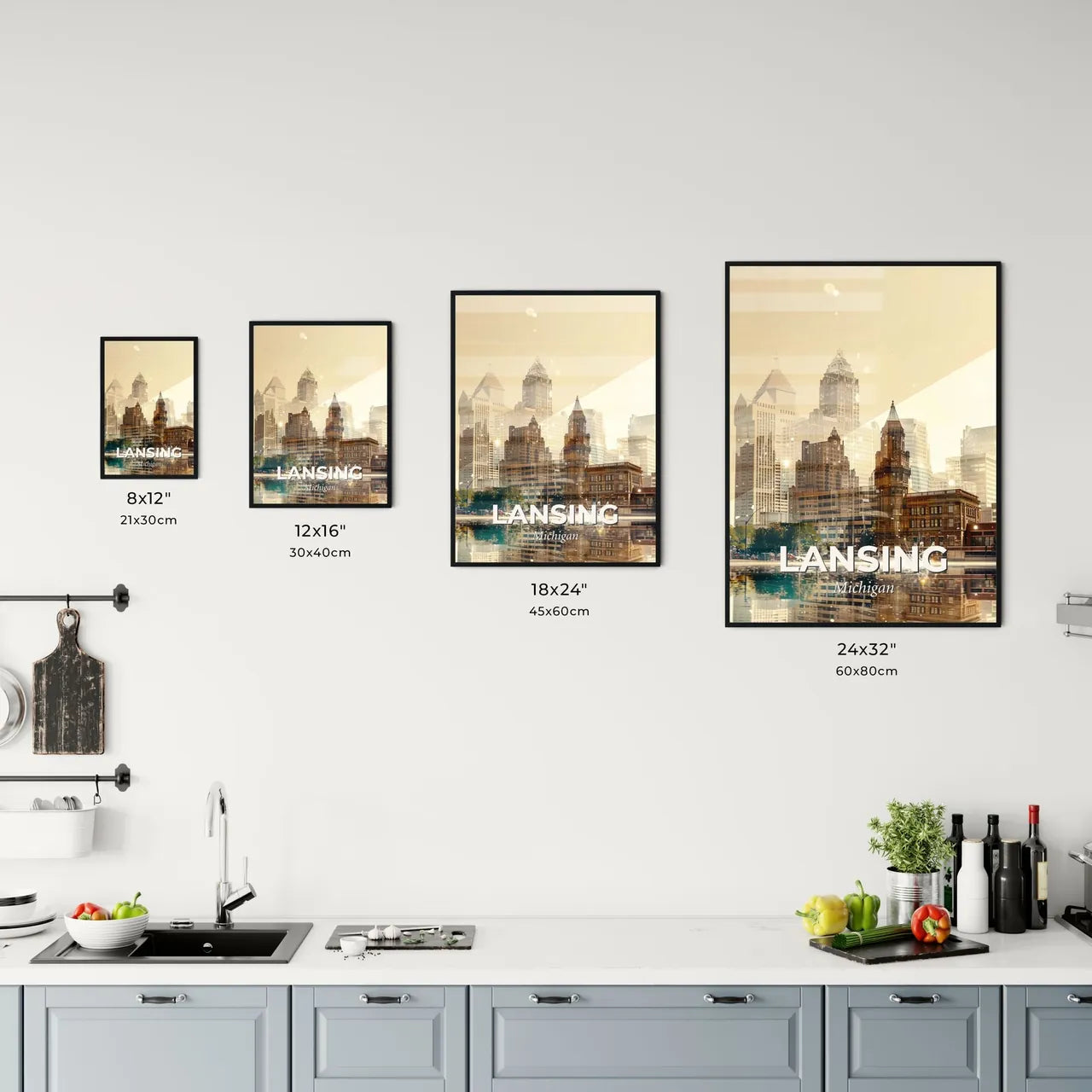 Lansing Downtown Cityscape Minimalist Urban Vibes Office Art