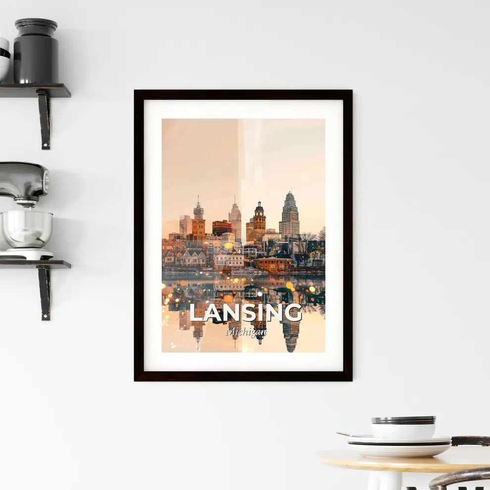 Lansing Cityscape: Bright Sparks and Local Icons Poster Framed Print