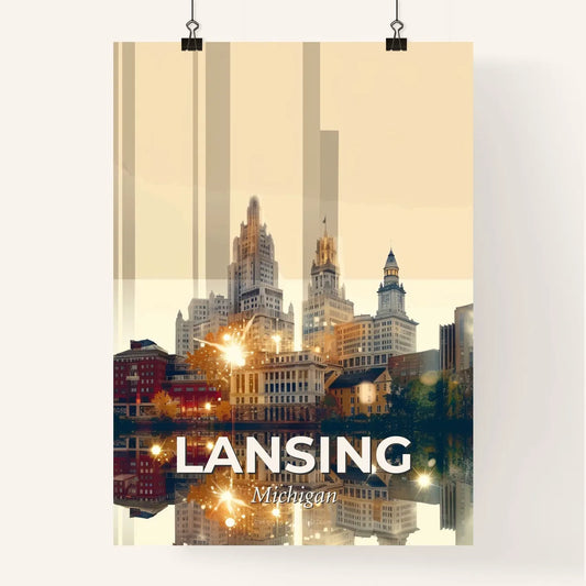 Lansing City Skyline Double Exposure Composite Art Poster