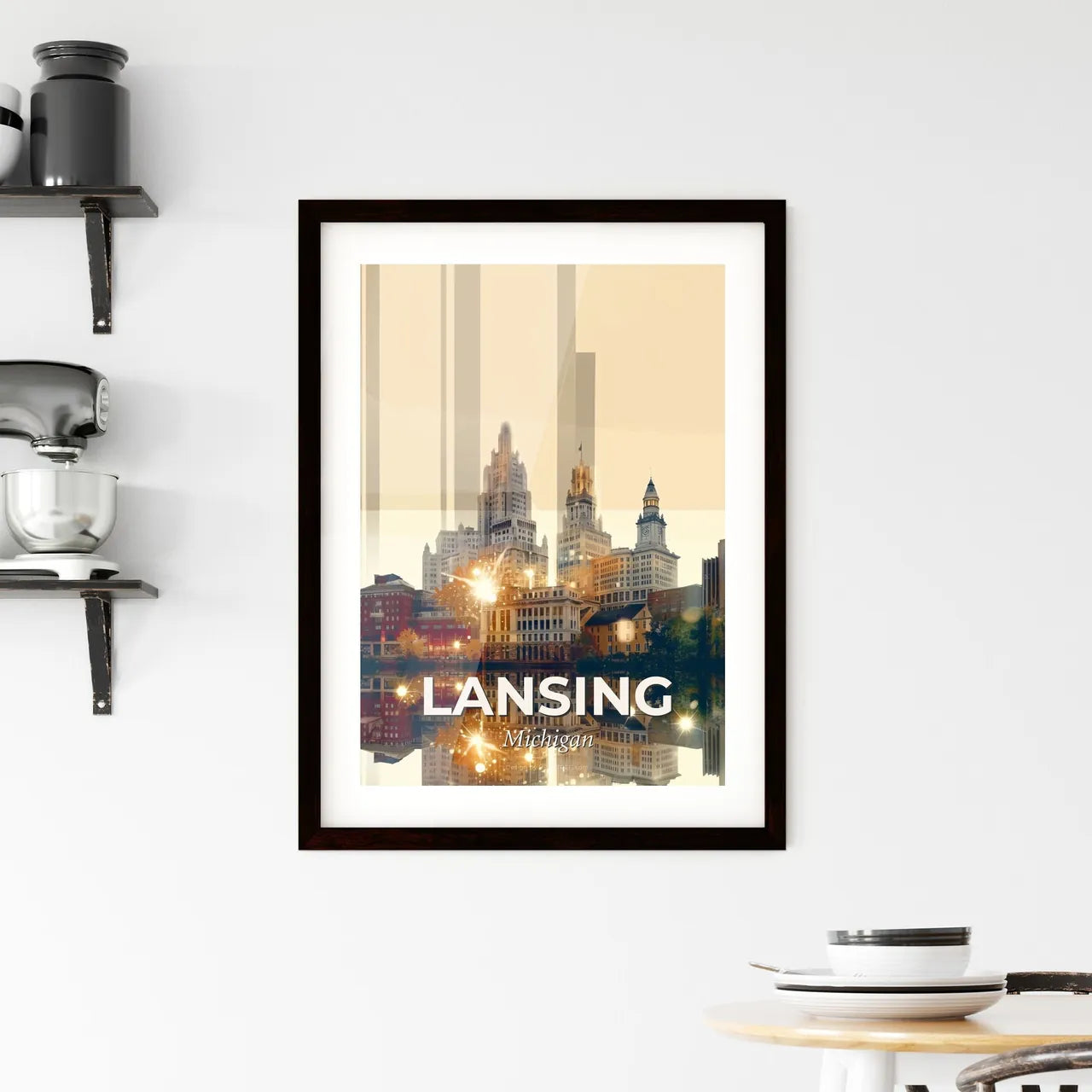 Lansing City Skyline Double Exposure Composite Art Framed Print