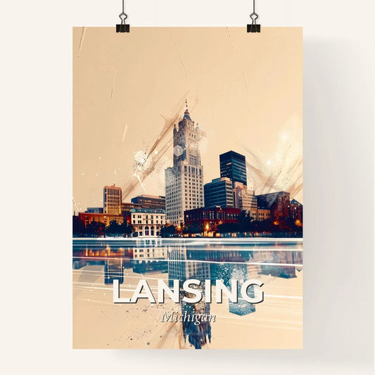 Lansing Cityscape: Architectural Icons in Vibrant Hues Poster