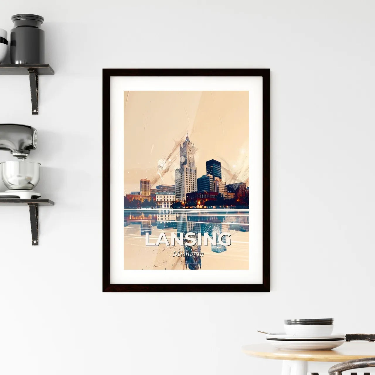 Lansing Cityscape: Architectural Icons in Vibrant Hues Framed Print