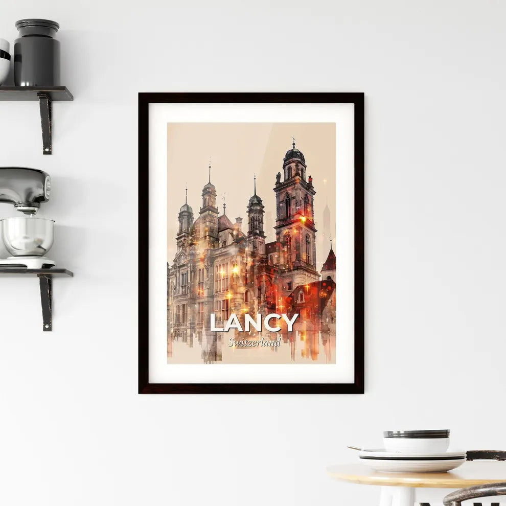 Lancy Panorama: City Icons in Vibrant Double Exposure Framed Print