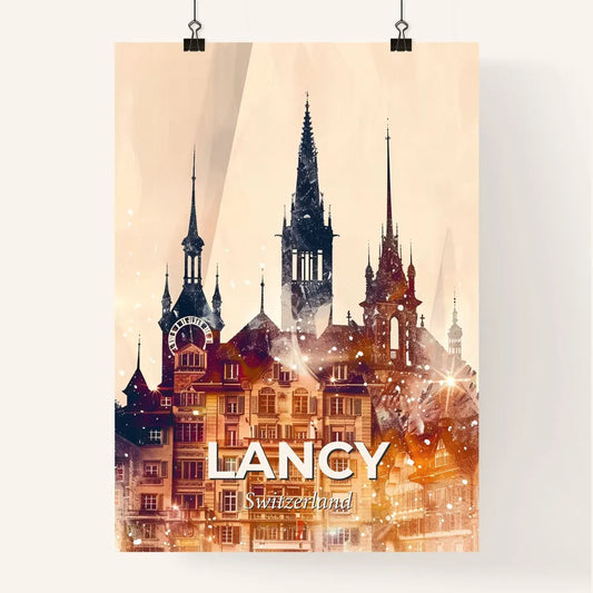 Lancy Cityscape Art Deco Bright Paper Background Poster