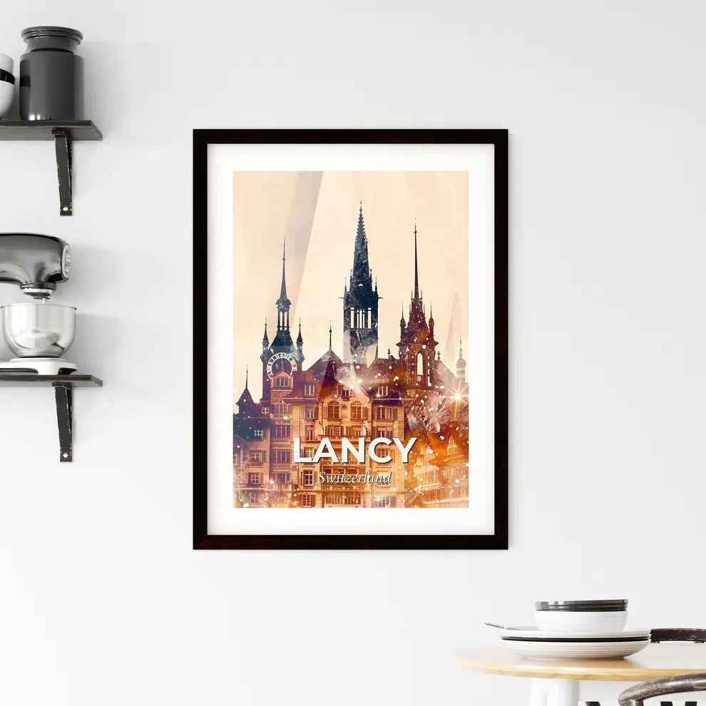 Lancy Cityscape Art Deco Bright Paper Background Framed Print