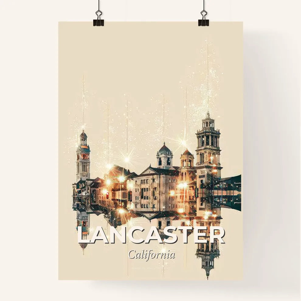 Lancaster Skyline Composite Art: Bright and Iconic Poster