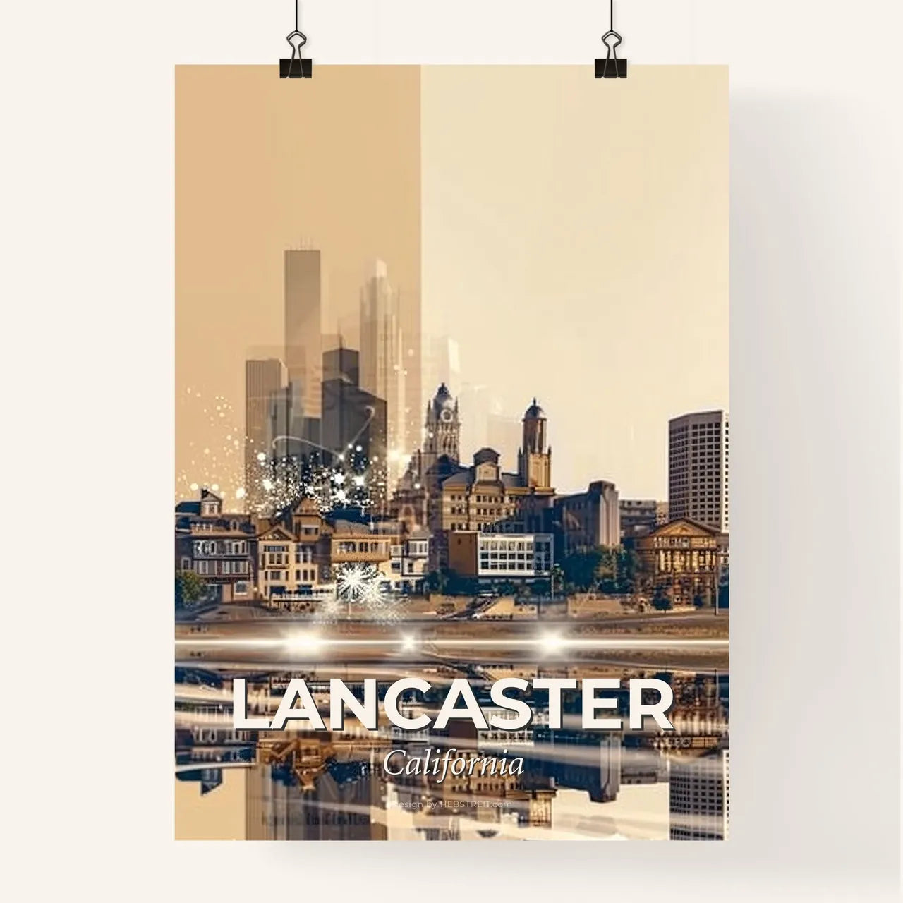 Lancaster City Skyline Double Exposure Art Print Poster