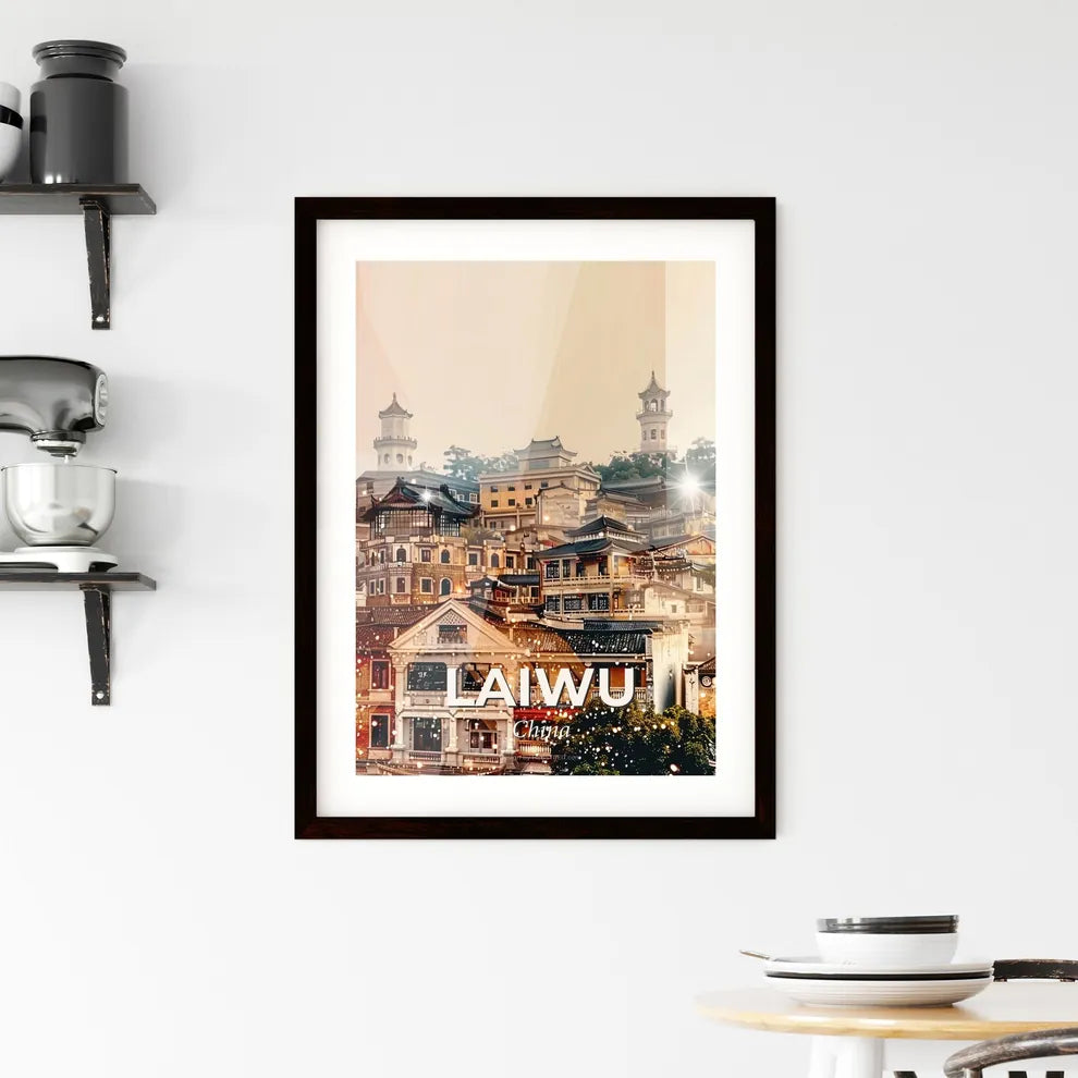 Laiwu China Skyline Double Exposure Art Poster Framed Print