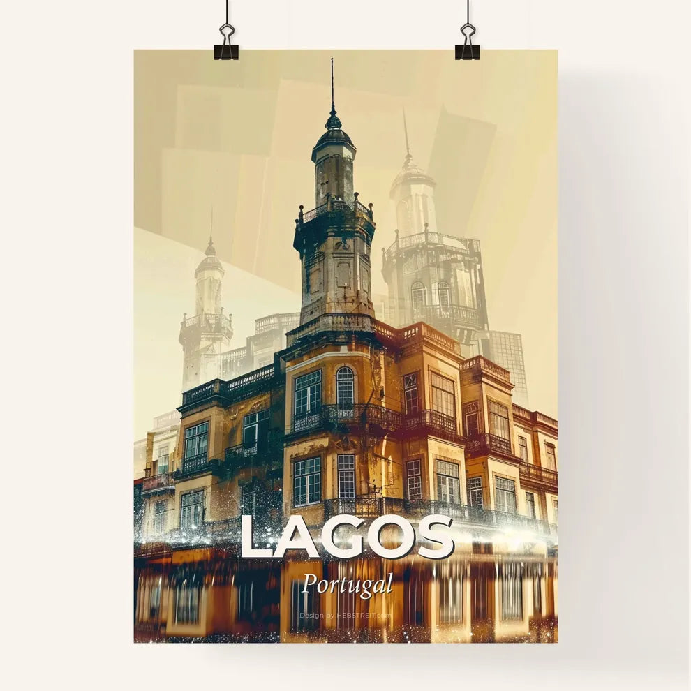 Lagos, Portugal Skyline Poster Art,Beige,Sparkling Poster