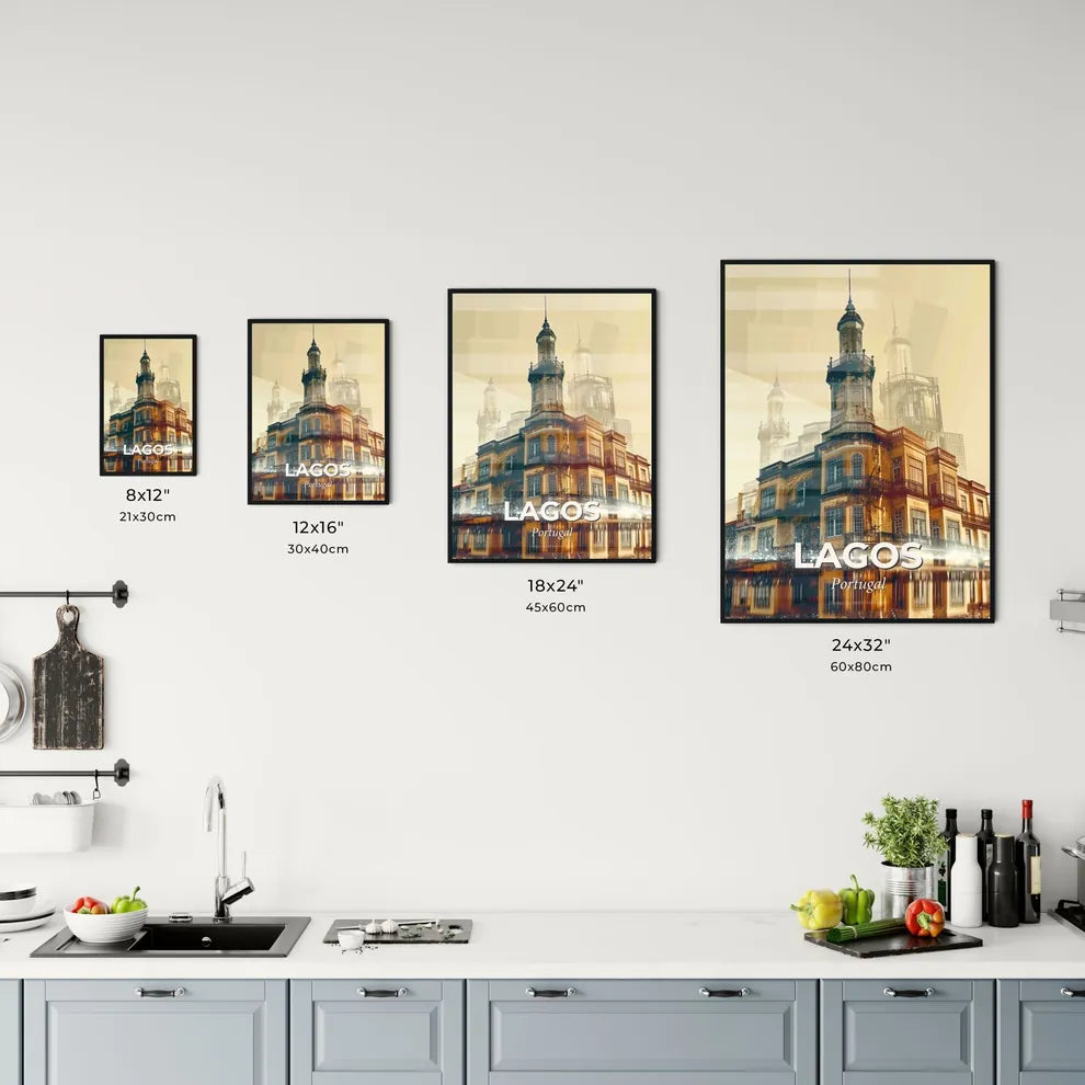 Lagos, Portugal Skyline Poster Art,Beige,Sparkling Office Art