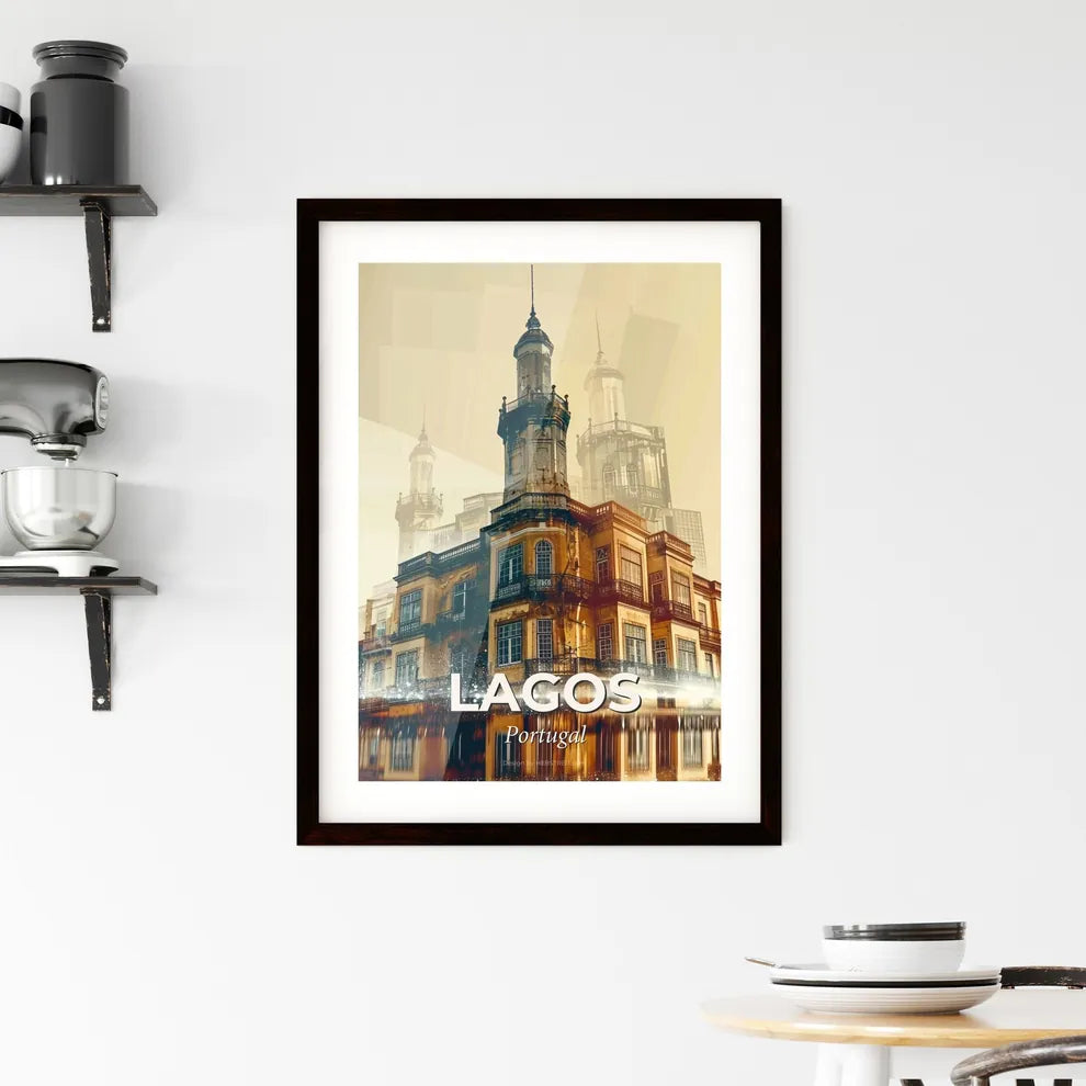 Lagos, Portugal Skyline Poster Art,Beige,Sparkling Framed Print