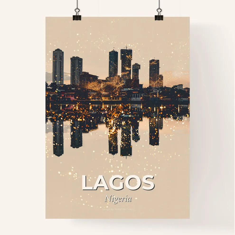 Lagos Skyline in Vibrant Beige & Sparkle Poster
