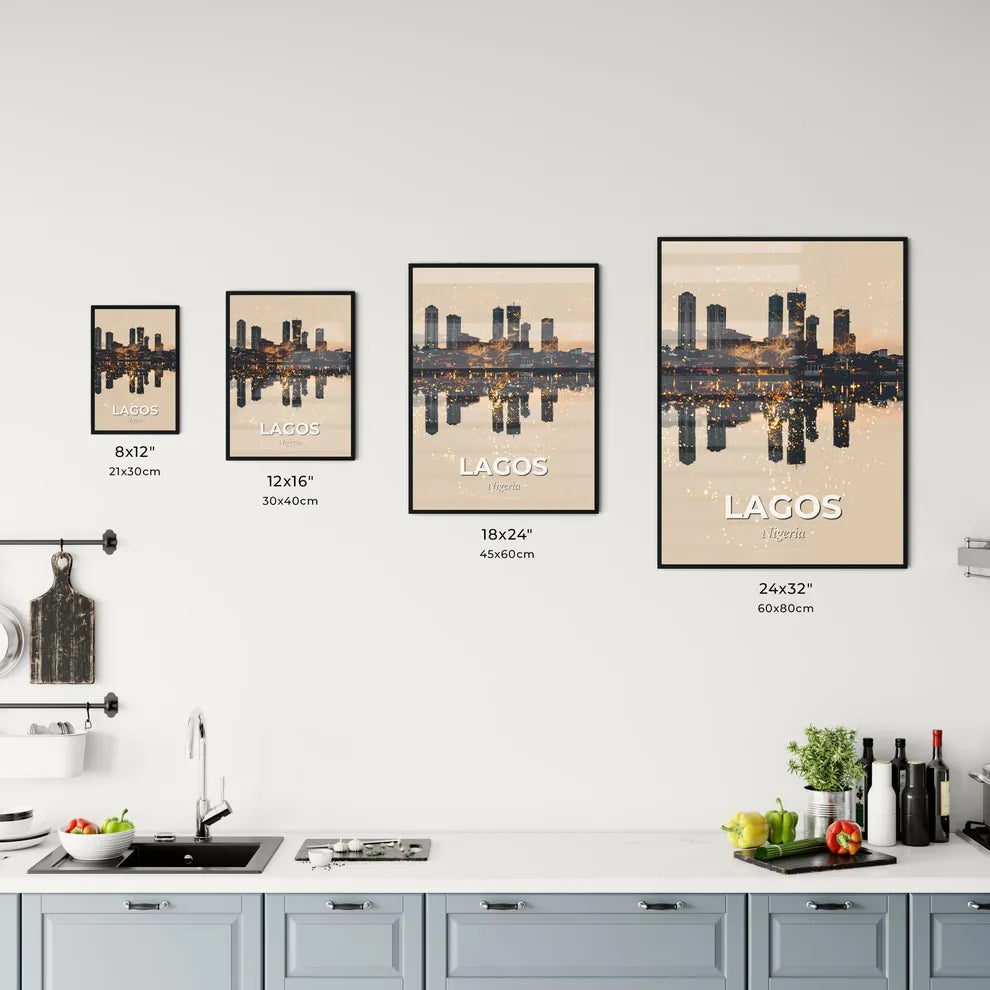 Lagos Skyline in Vibrant Beige & Sparkle Office Art