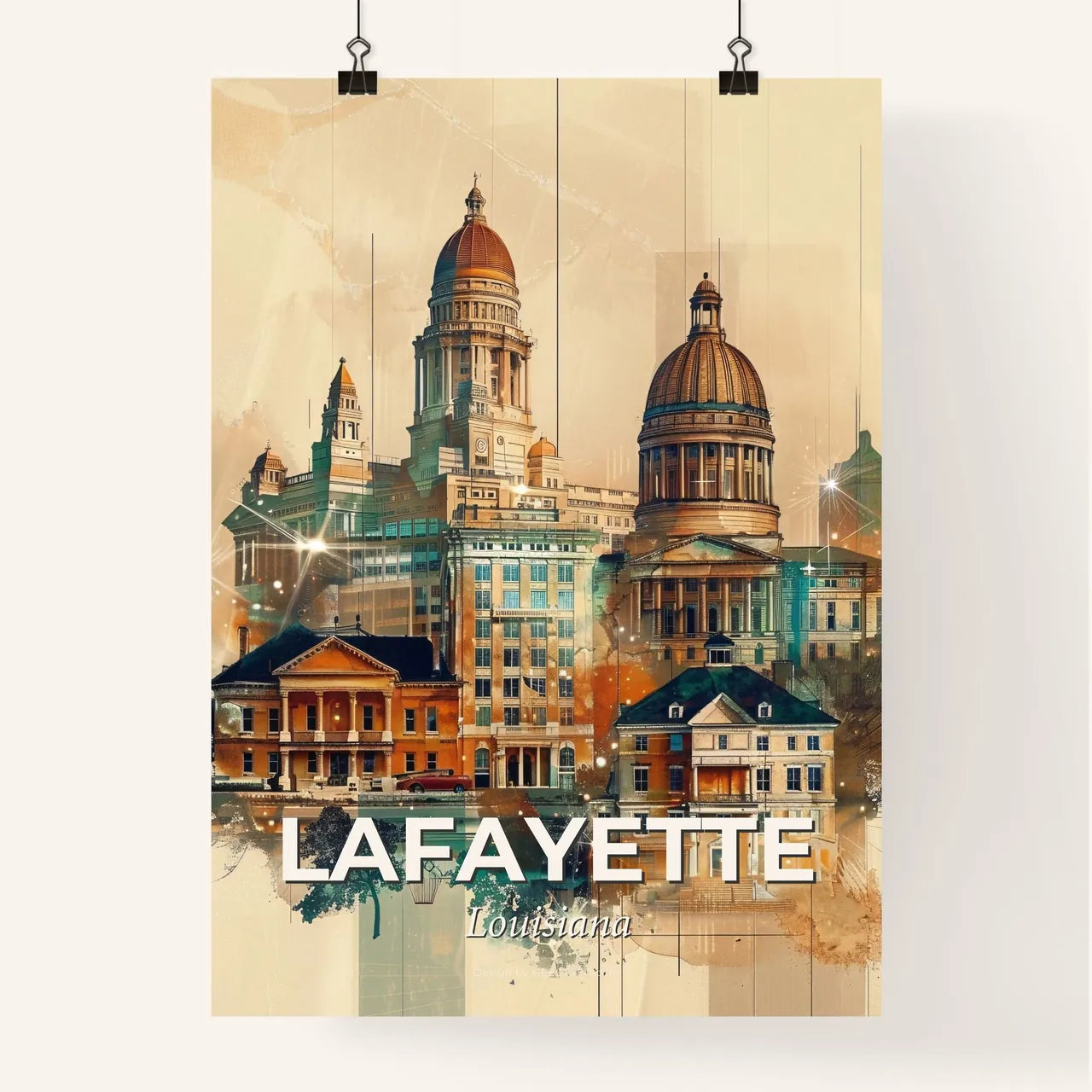 Lafayette City Skyline Art Composite Double Exposure Poster