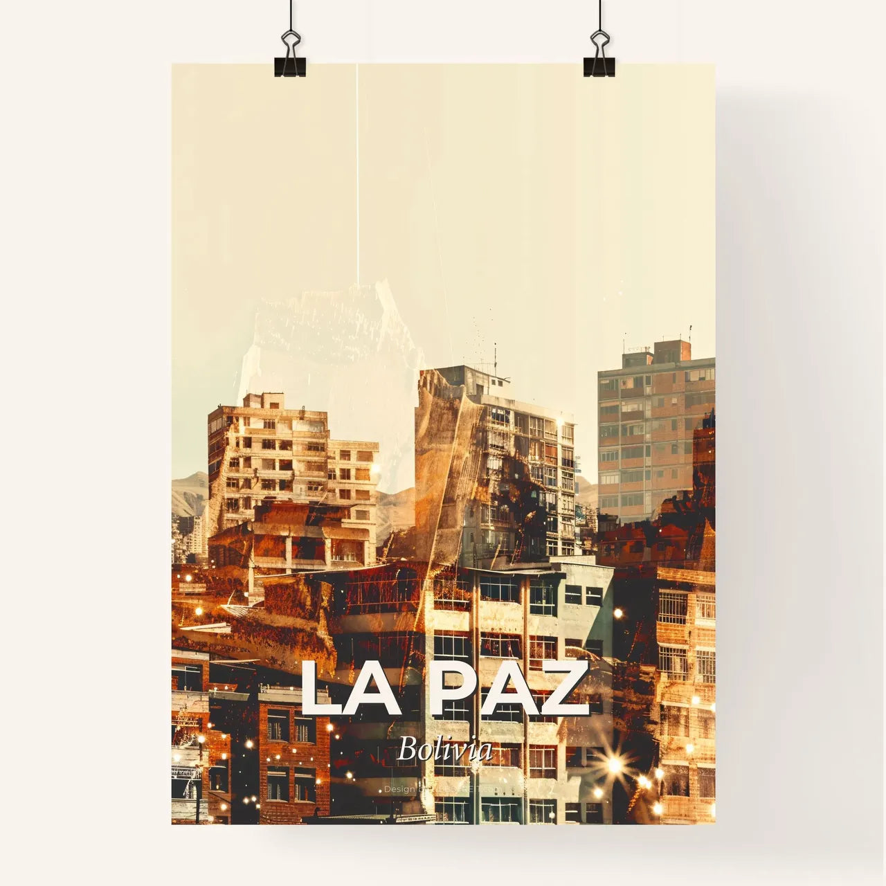 La Paz Cityscape Double Exposure Skyline Poster Poster