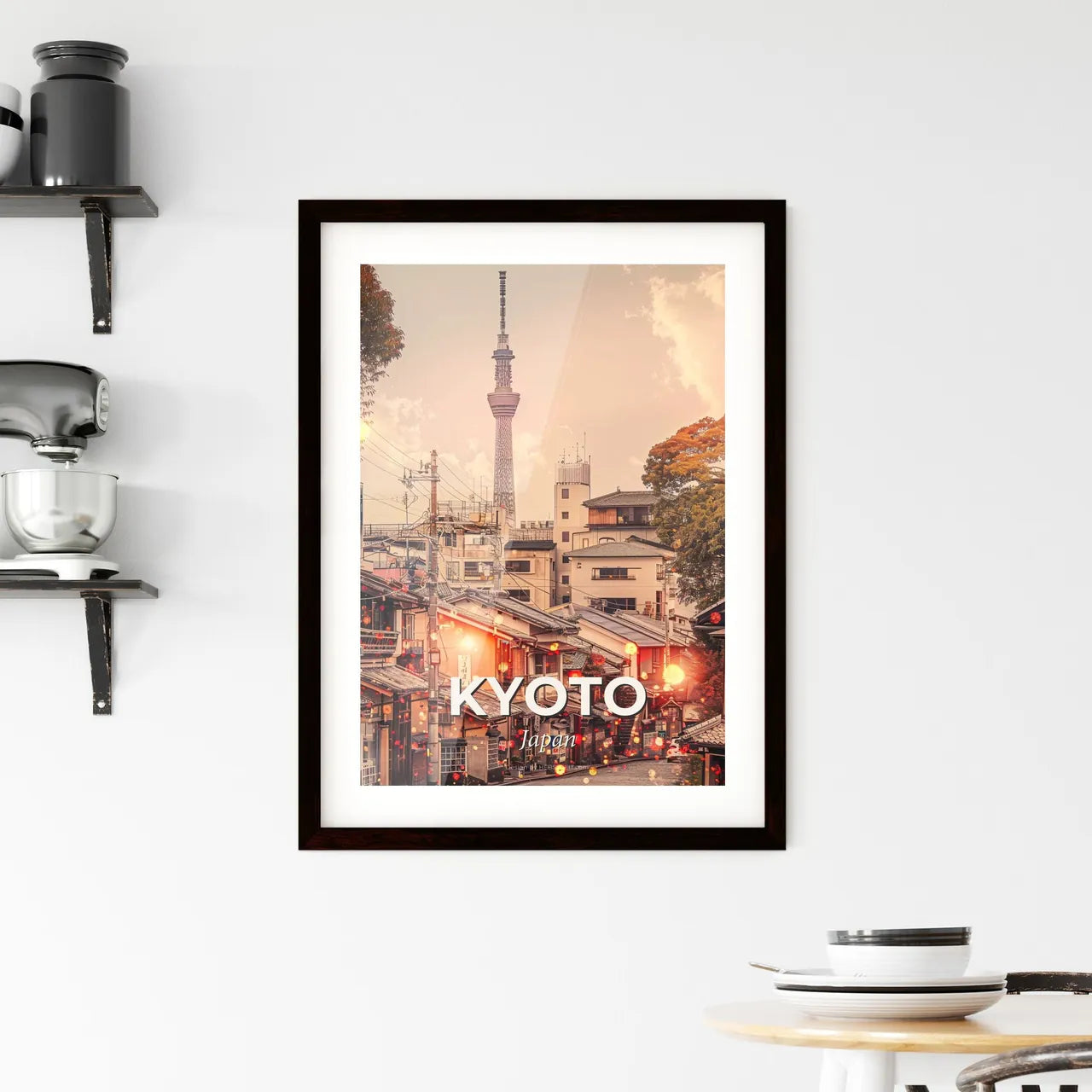 Kyoto Skyline Minimalist Japanese Poster Framed Print