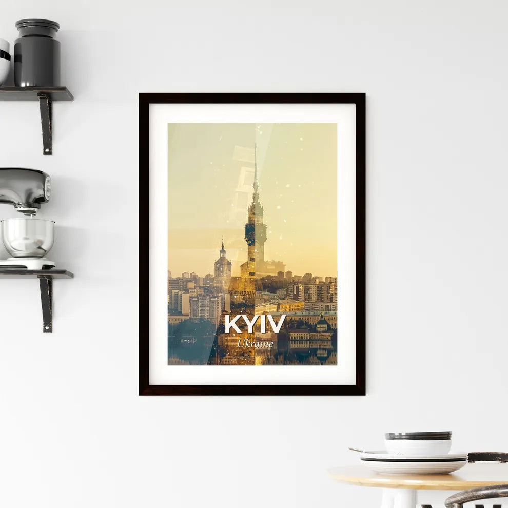 Kyiv Skyline Composite Art: Local Icons on Beige Framed Print