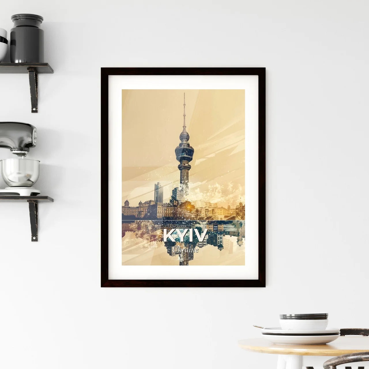 Kyiv Skyline Double Exposure Cityscape Poster Framed Print