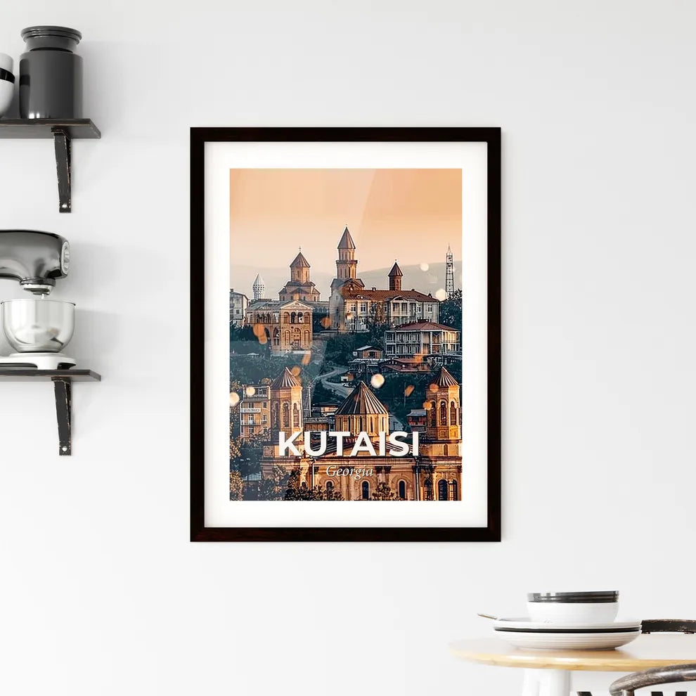 Kutaisi: City Sparks Double Exposure Skyline Art Framed Print