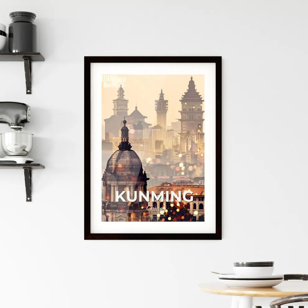 Kunming Skyline Double Exposure Art Poster Framed Print