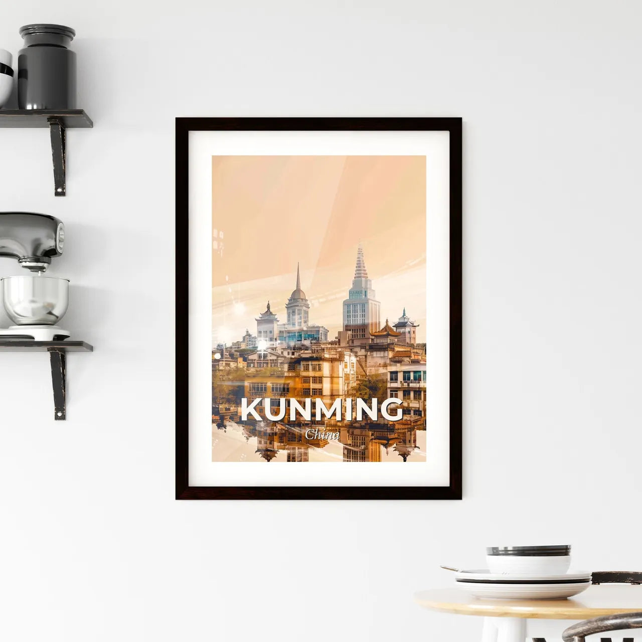 Kunming Skyline Artistic Poster Composite Framed Print
