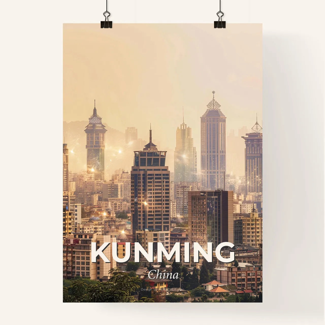 Kunming Cityscape Art Print, Dreamy Skyline Poster