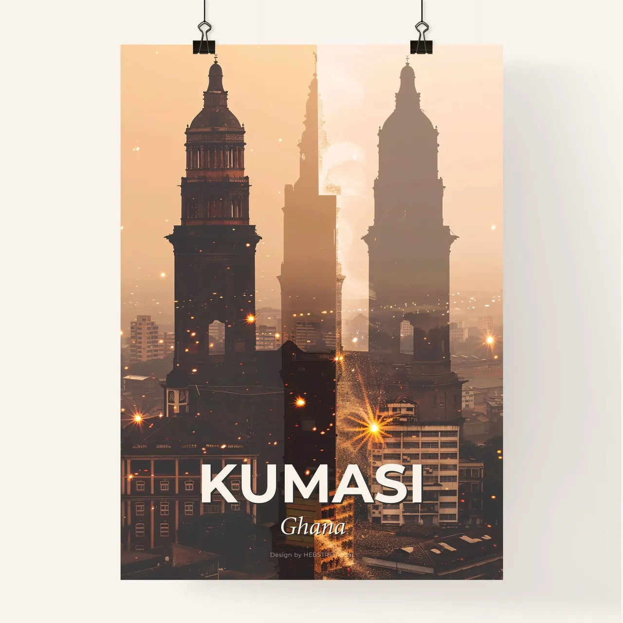 Kumasi Skyline Beige Sparkle Poster Art Poster