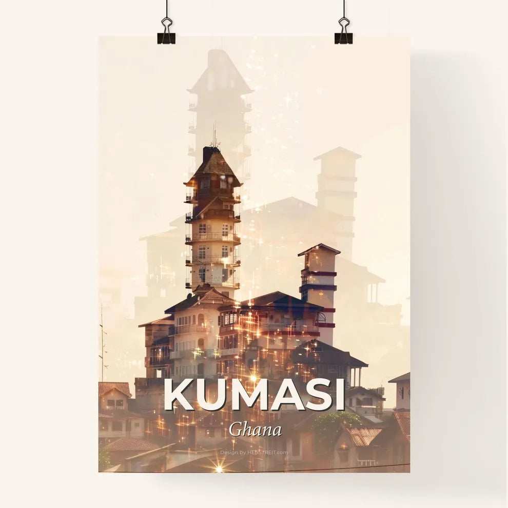 Kumasi: Double Exposure City Skyline Composite Art Poster