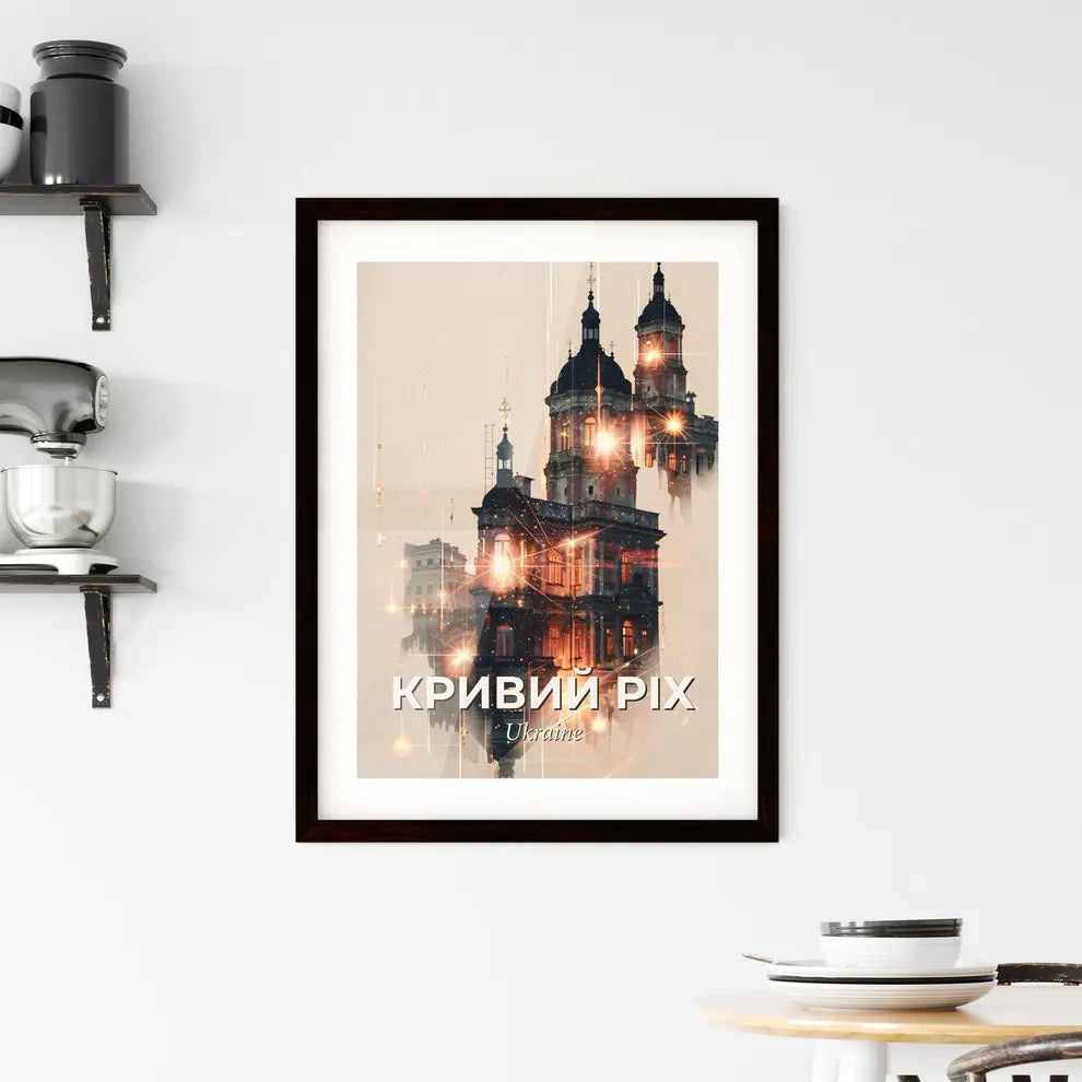 Kryvyi Rih Skyline Double Exposure CityScape Art Print Framed Print