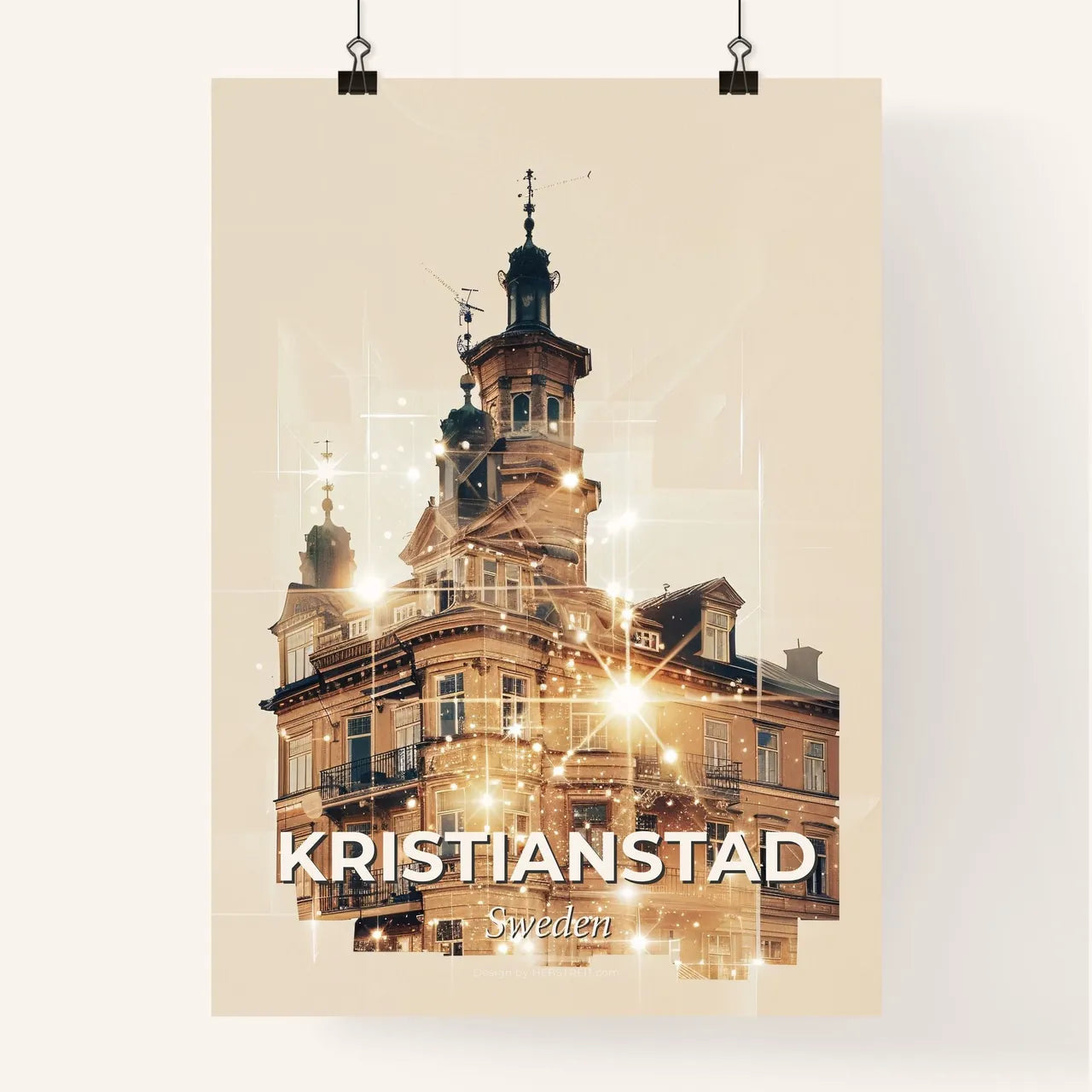 Kristianstad: City Icons on Shimmering Beige Poster