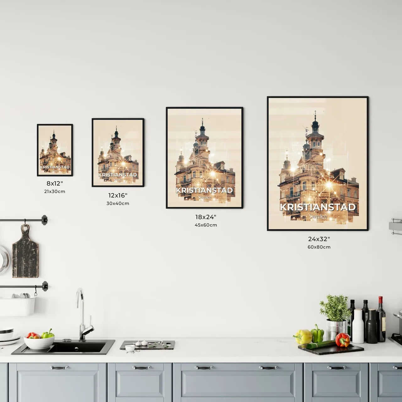 Kristianstad: City Icons on Shimmering Beige Office Art