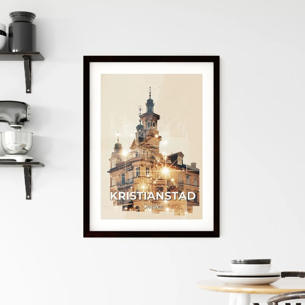 Kristianstad: City Icons on Shimmering Beige Framed Print