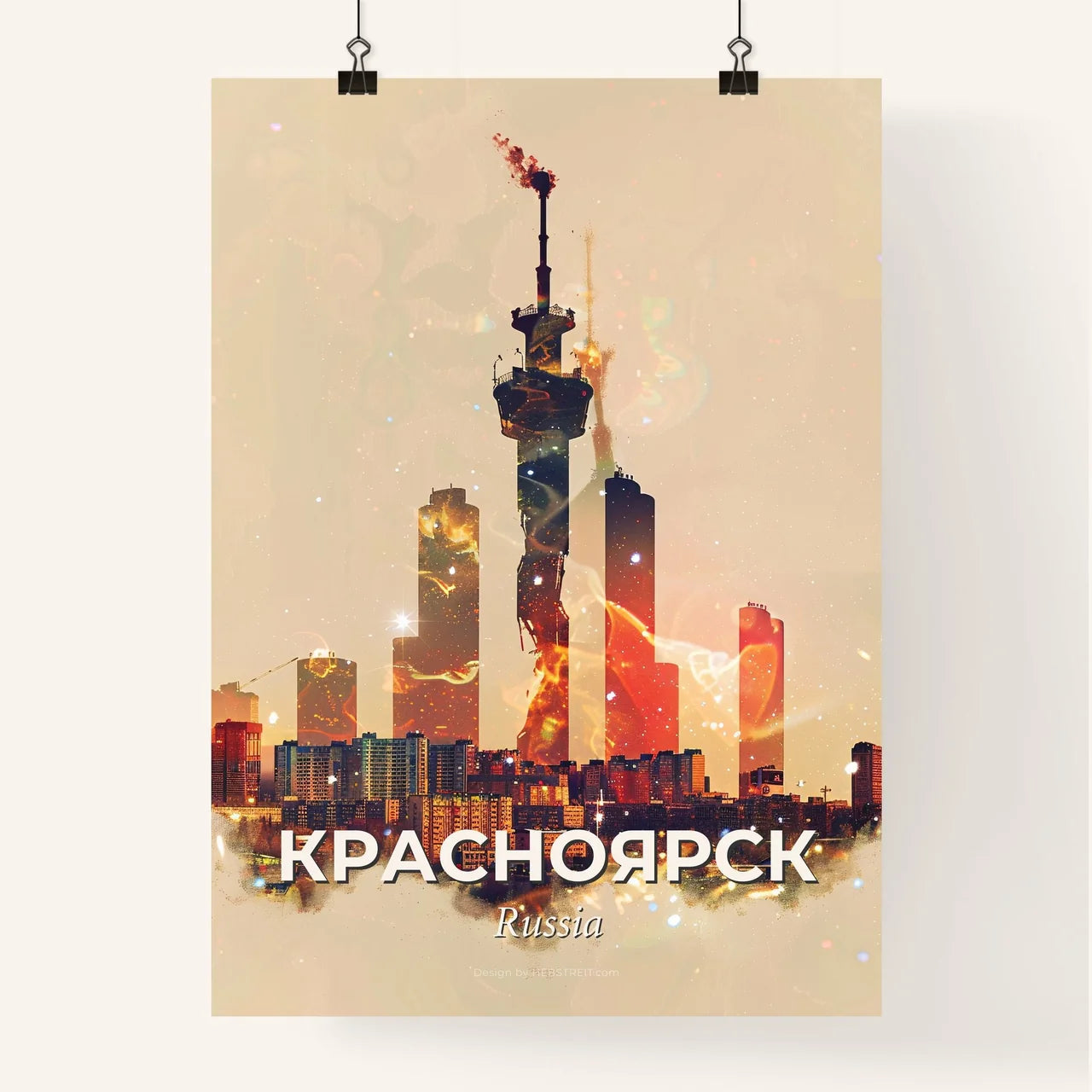 Krasnoyarsk City Icons Double Exposure Poster Poster